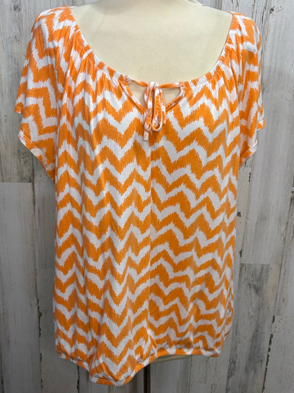 St John’s Bay Orange Chevron Tie-Neck Peasant Top